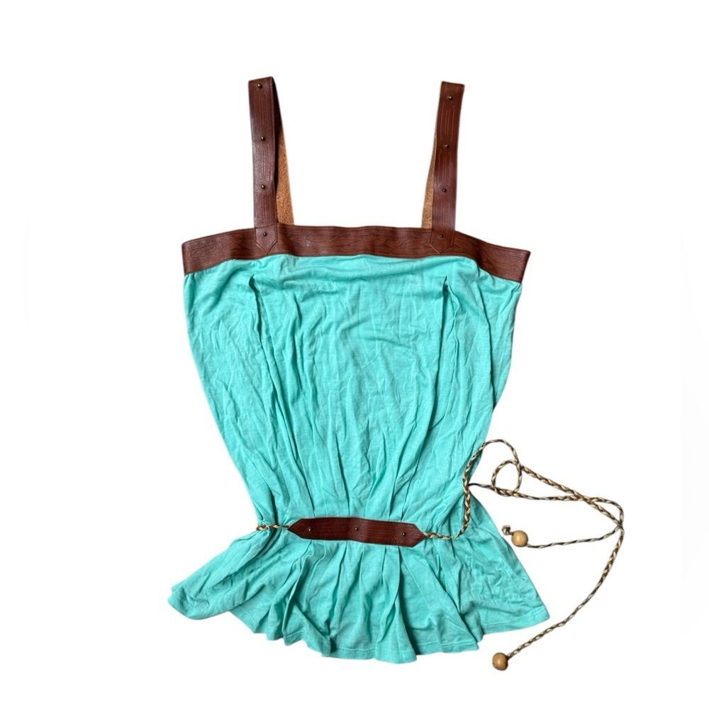 Lauren Moffatt leather trim turquoise tunic western belted M